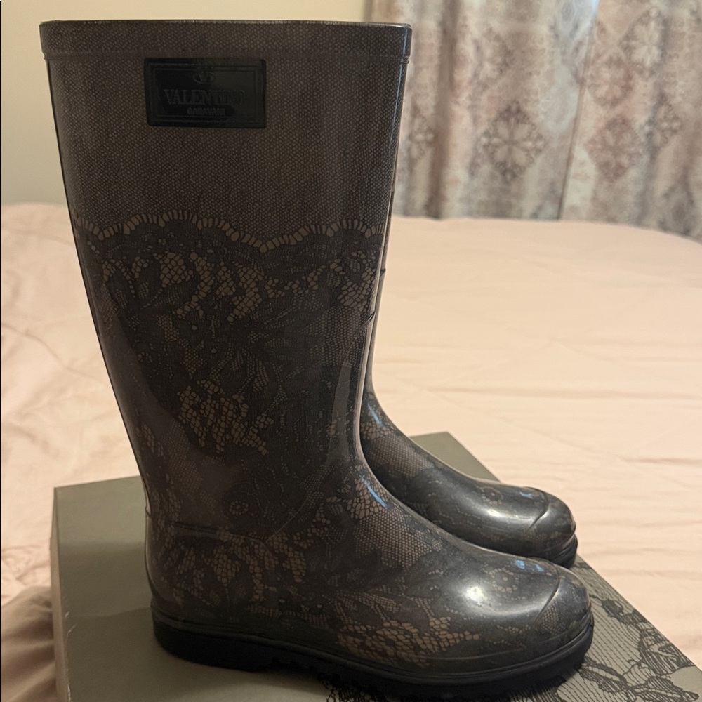 Valentino Garavani black Lace rain boots